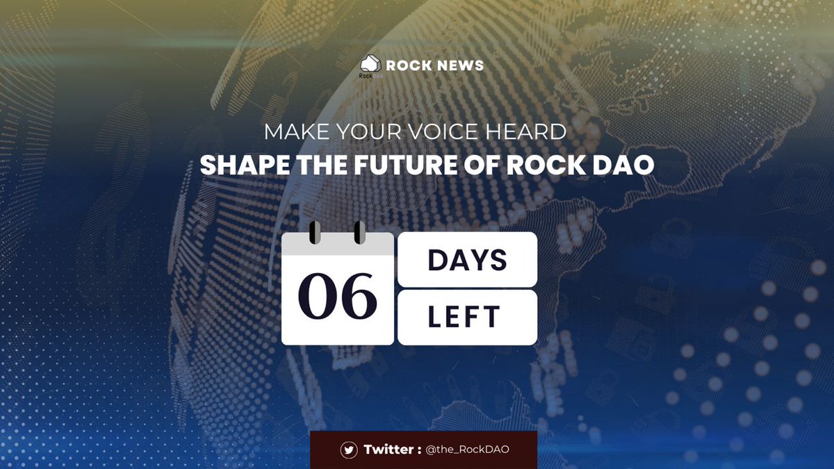 the_RockDAO's tweet photo. 6 Days Countdown to VOTE  

Mark your day on 05th July!  

The 1st official community voting! Engage Independent Marketing agency to build the whole infrastructure in phases, responsible and answer to the community only.

 #ROCKVoting #ShapeTheFuture #CommunityDriven