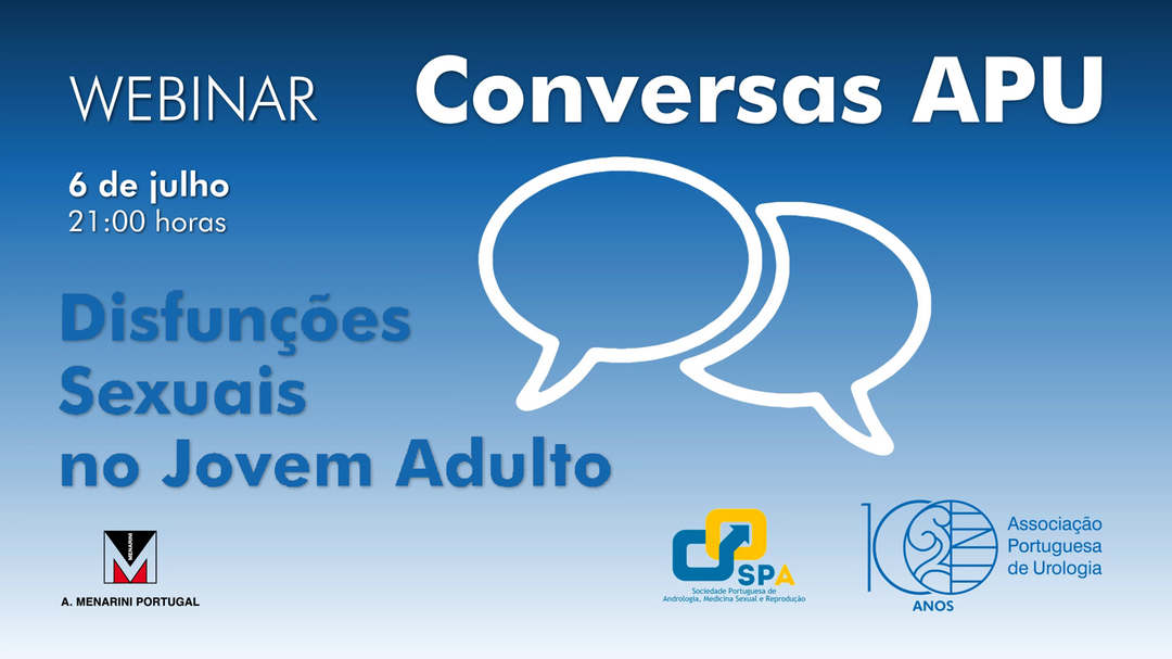 Webinar Conversas APU 📣 Com o tema: Disfunções Sexuais no Jovem Adulto 🔹Oradores: Ana Amaral, Artur Palmas, Maria José Freire 🔹Moderadores: Isaac Braga Quinta-feira, dia 6 de julho, às 21 horas. Link 👉 us02web.zoom.us/j/86050088581 #conversasAPU #APU #urologia