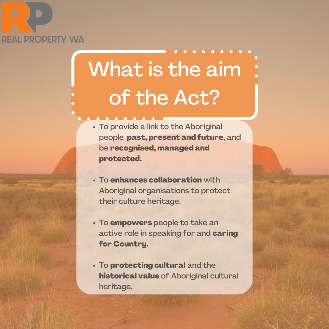 WA’s new Laws to protect Aboriginal cultural heritage have been updated, effective from the 1st July, 2023.

Real Property, Real People 🧡🤍
Contact us on 08 6243 3933 or admin@rprp.com.au

#propertymanagement #propertymanager #tenants #landlords #perthisok #real #property