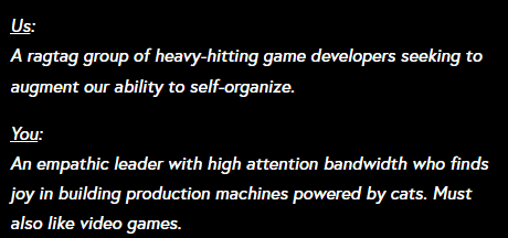 Question is seeking an internal Senior Producer to work remotely as a full time employee.
questiongames.com/senior-producer