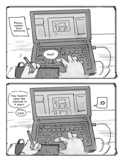Comic for my drawing laptop. It's 10 years old and has 1 working USB port