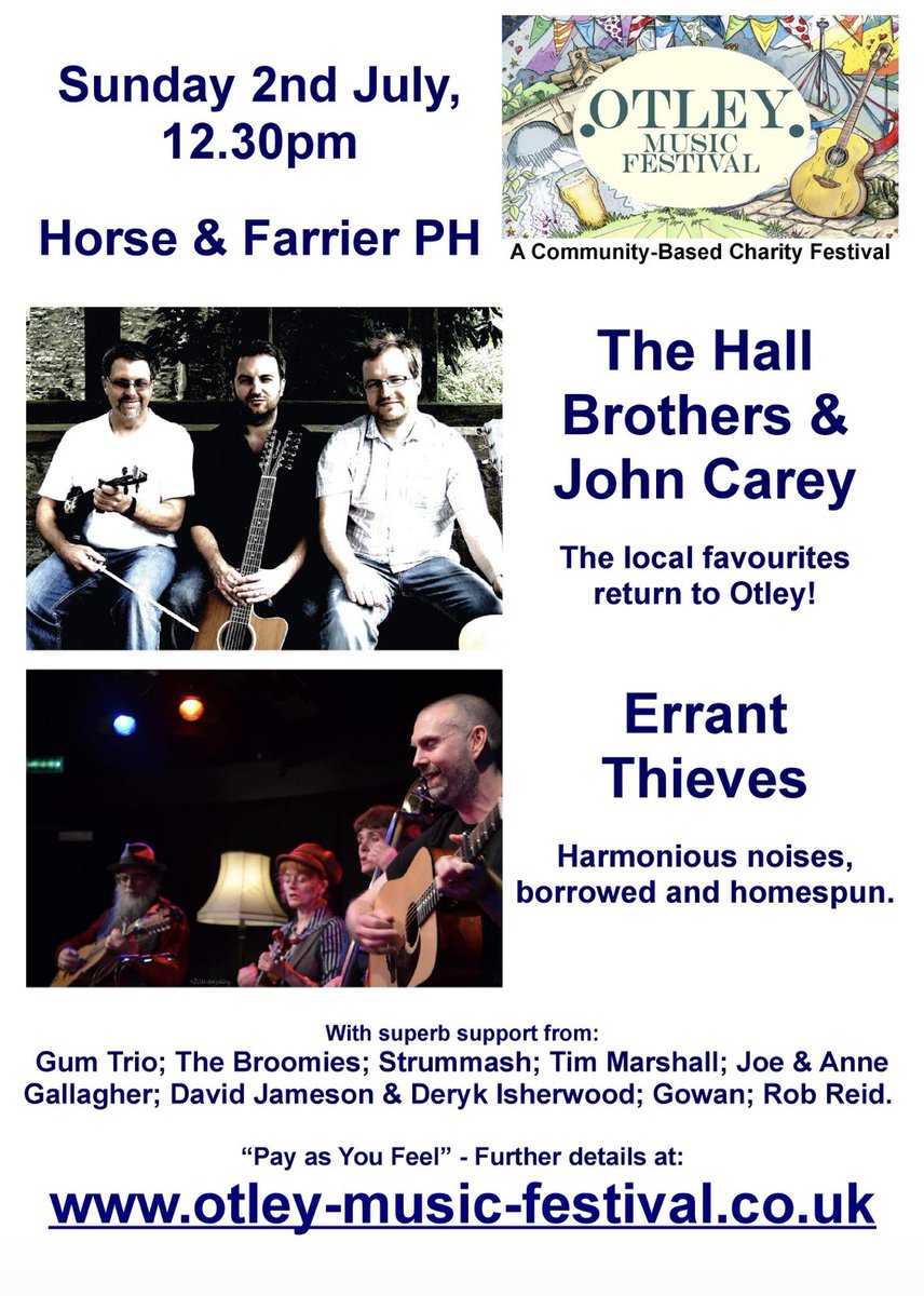 Nick Hall (@nickbhall1) on Twitter photo This Sunday afternoon I will be making a rare live appearance with <a href="/hall_brothers/">The Hall Brothers</a> & John Carey - hopefully outside - at the Horse & Farrier in #otley for <a href="/PaulBriscoe11/">OtleyMusicFest</a> This is a charity fundraising event. The show runs all afternoon and we’re on at the end! <a href="/doktordunc/">Duncan Hall</a> This Sunday afternoon I will be making a rare live appearance with <a href="/hall_brothers/">The Hall Brothers</a> & John Carey - hopefully outside - at the Horse & Farrier in #otley for <a href="/PaulBriscoe11/">OtleyMusicFest</a> This is a charity fundraising event. The show runs all afternoon and we’re on at the end! <a href="/doktordunc/">Duncan Hall</a>