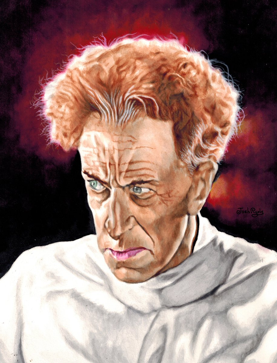 Ernest Thesiger as Dr. Pretorius in Bride Of Frankenstein!  My first portrait painting of Thesiger.  Watercolors on paper.  8.5' x 11'.  2023. #JoshRyalsArt #ErnestThesiger #BrideOfFrankenstein #DrPretorius