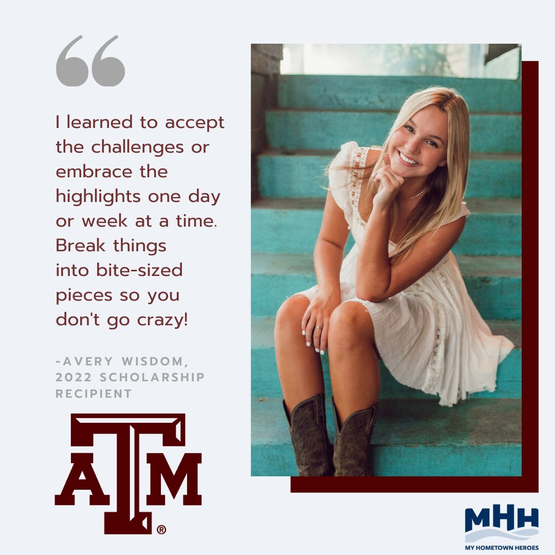 Shout out to 2022 scholarship recipient Avery Wisdom! Avery is a business student at Texas A&M hoping to establish a nonprofit that connects kids in treatment or survivorship to each other. Avery also loves cooking and quality time with loved ones! Great job, Avery! #survivor