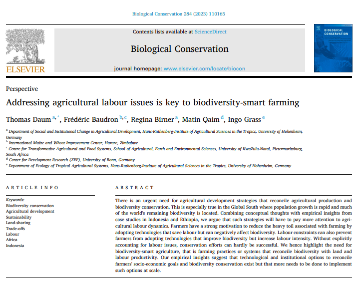 Agriculture is key for improving livelihoods but can harm biodiversity 🪲 🌿. In a new paper, we emphasize the importance of biodiversity-smart agriculture and argue that they need to pay more attention to agricultural labour dynamics to succeed. shorturl.at/uJLY2 A 🧵