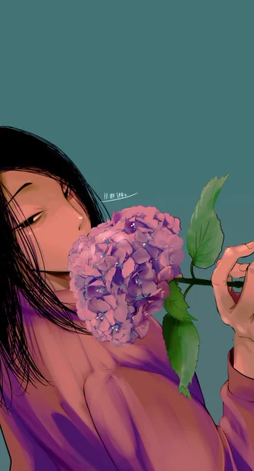 紫陽花とまれびとさん思いついてスマホ壁紙にしたので個人で使用する範囲でしたらご自由にお使いください〜ぴったりサイズではないので好きに拡大縮小してください(snsのアイコンにするとか、2次使用とか無断転載はダメです) 