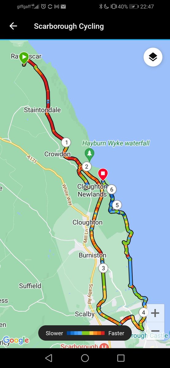 Well! What an adventure that was! My garmin died so we missed about another 10k of riding. Down the cinder track Ravenscar-Scarborough, then back on the Cleveland way.
Which turned out to be more like an iron man event! Check out how steep the path is behind us 😲