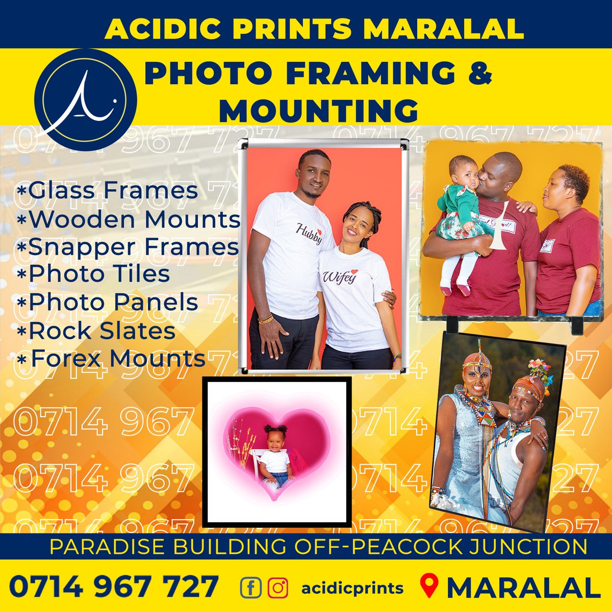 Immortalize your precious moments with Acidic Prints' Photo Framing & Mounting services! Add elegance to any room or create thoughtful gifts. Find us at Paradise Building, Peacock Junction, or 📞 0714967727. #PhotoFraming #AcidicPrints #PreserveMemories