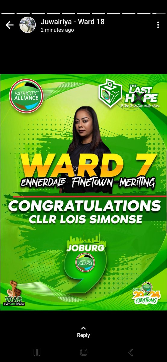astrid_harrison's tweet photo. Congratulations to all in Ward 7, our hard work has paid off @OnsBaizaNie #PAVision2024 #Joburg9hasloaded https://t.co/dYjULMPP3v