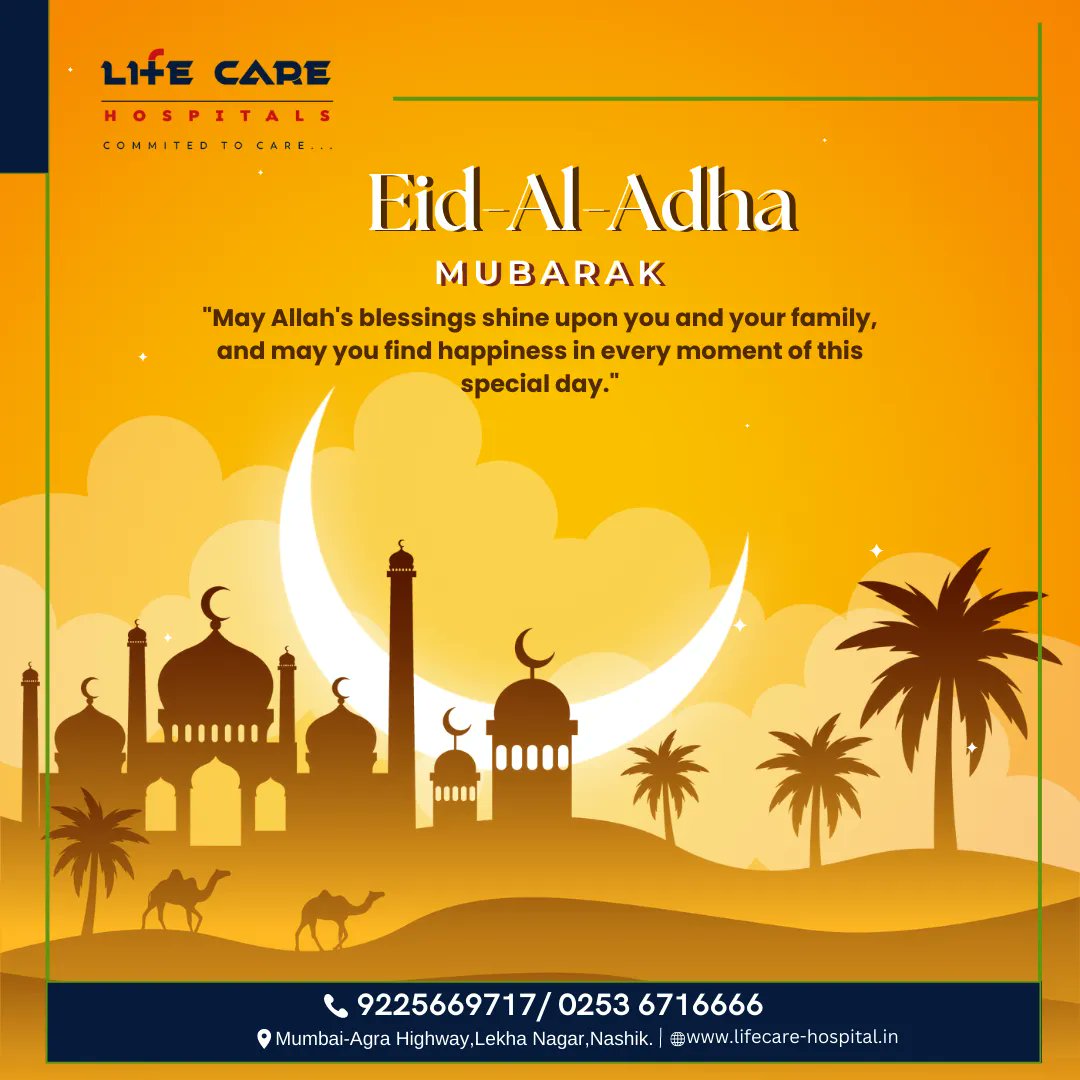 May #Allah grace you and your family with His heavenly blessings and reward you abundantly for your holy sacrifice!
#EidMubarak to you all!!

#Eid #festival #Nashik #Lifecarehospitals #CommitedtiCare