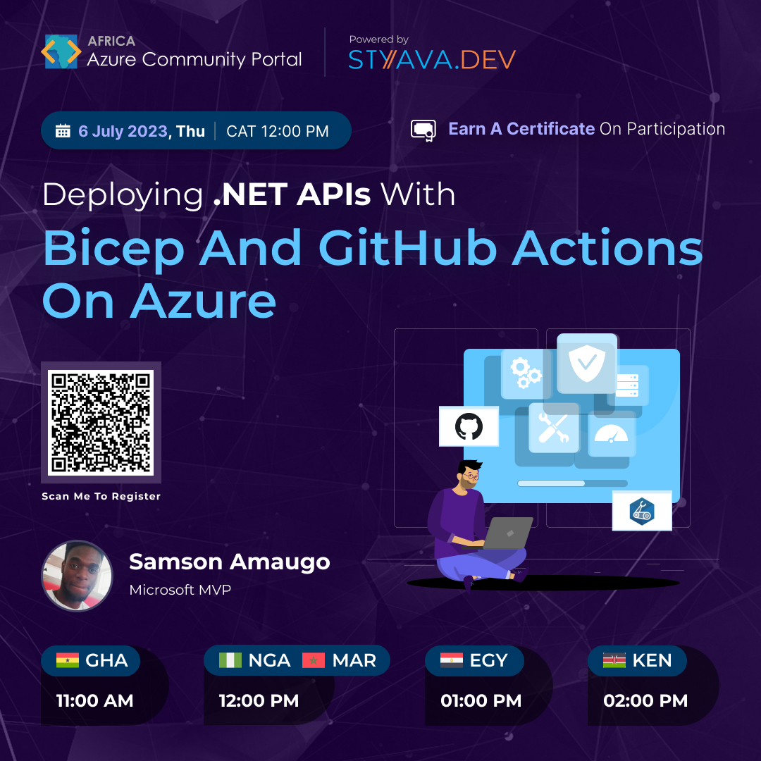 StyavaD's tweet image. Register: smpl.is/7abkr
Join us with Samson Amaugo to learn practical insights and best practices for a streamlined deployment workflow.
Date📅: 6th July 2023
#dotnetapis #azuredevelopment #bicep #githubactions #deploymentworkflow #techtalks #styavadev