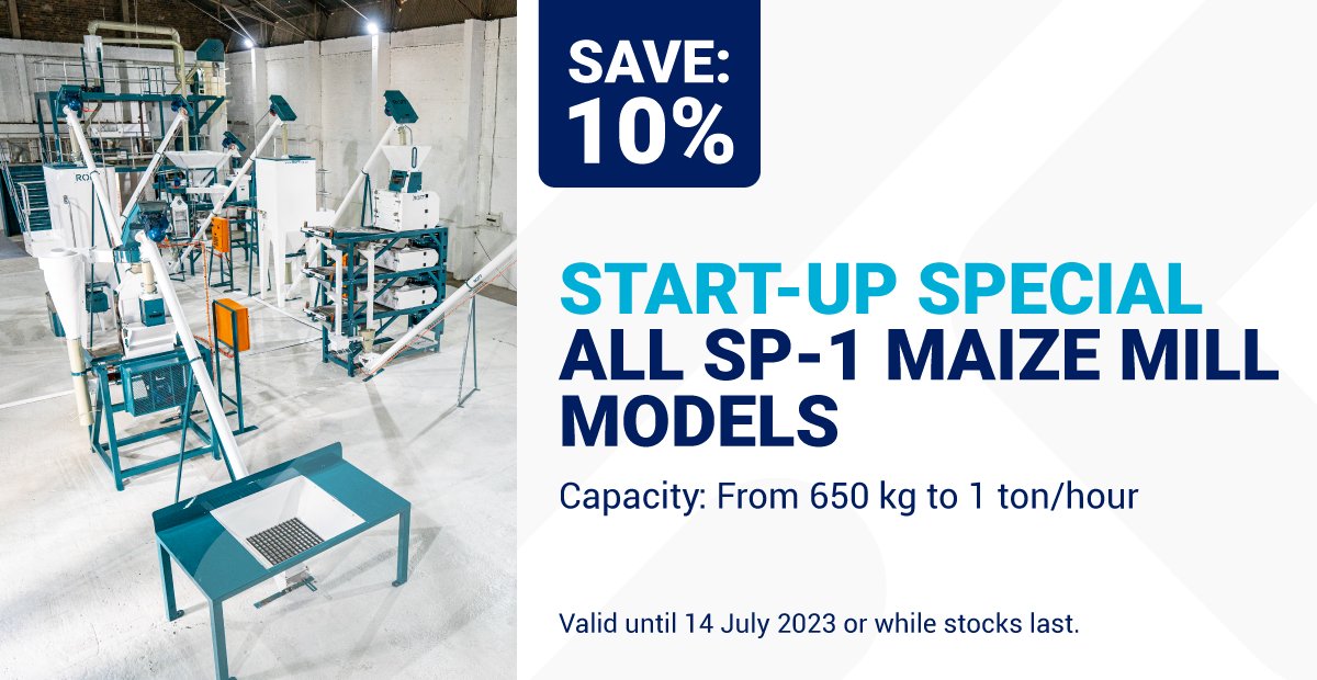 RoffMills's tweet image. 🌽 The Roff SP-1 maize mill is the perfect start-up mill! And now, thanks to Roff, you can get a 10% discount on all SP-1 models until 14 July 2023 while stock lasts. Start your milling journey today! hubs.ly/Q01VWm_Y0💰 #MaizeMilling #Entrepreneurship #Save10%