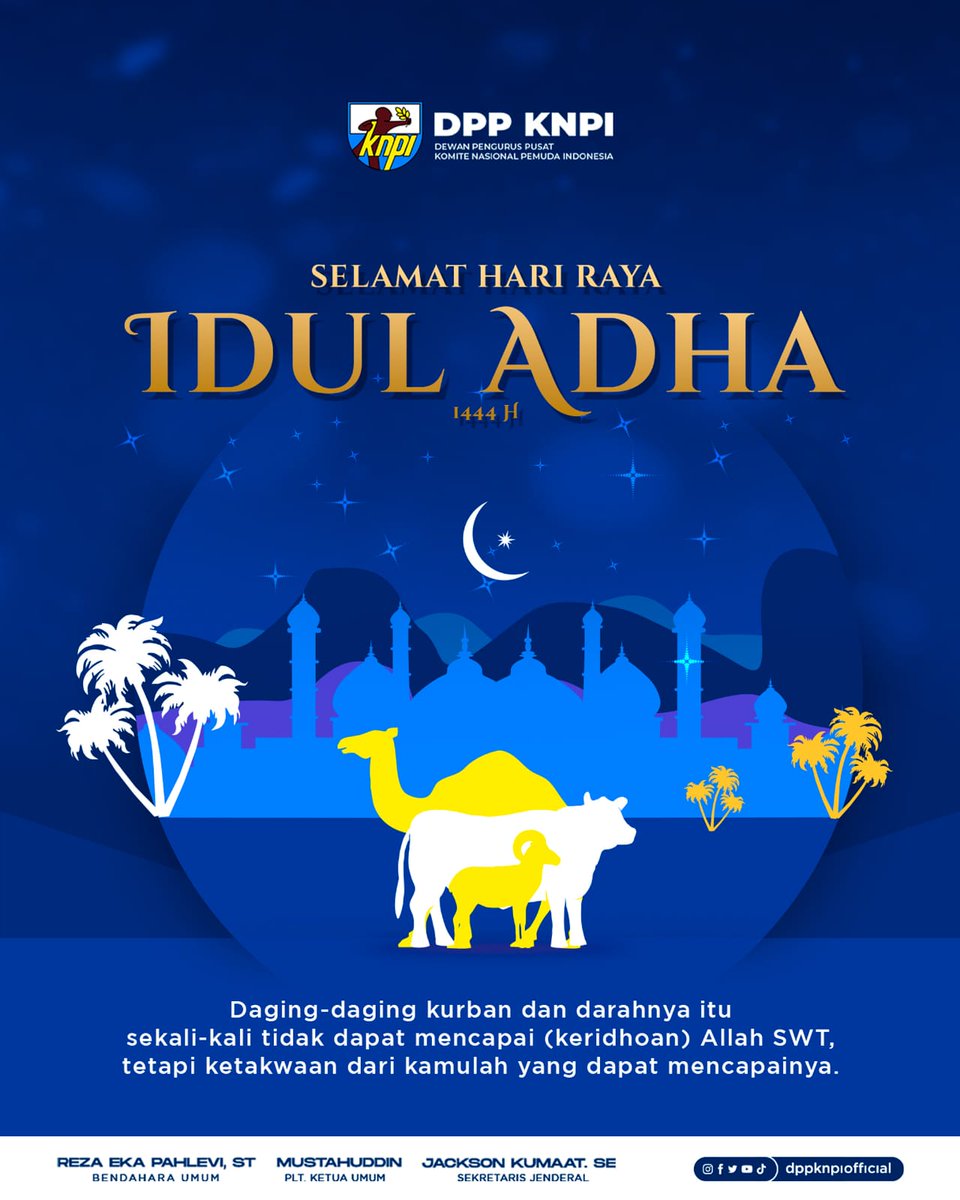Semoga Allah menerima semua pengorbanan dan amal ibadah kita. 

Semoga keberkahan dan kebahagiaan selalu menyertai langkah-langkah kita

Selamat Hari Raya Iedul Adha

@mustahuddin_2023
<a href="/jacksonkumaat/">Jackson Kumaat</a>

#KNPI 
#KNPIBersatu 
#DPPKNPI 
#IedulAdha
#Pemuda 
#PemudaIndonesia