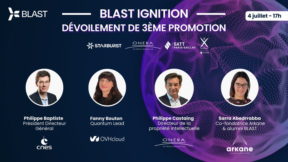 StarburstFrance's tweet photo. #BLAST Ignition approche !

⌛ RDV le 04/07 à 17h pour le dévoilement de la 3ème promo de startups early-stage avec Philippe Baptiste (@CNES) @fannysparty (@OVHcloud_FR) Philippe Castaing (@onera_en), @sarr007, @lepinechristell @starburstaero

S'inscrire : https://t.co/3IJpxJEc50 https://t.co/1NvvXHZxLx