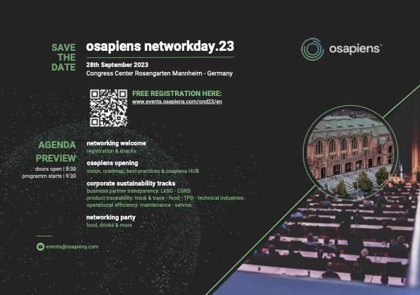 osapiens_ (@osapiens_) on Twitter photo #SavetheDate!
Wir freuen uns, unseren nächsten osapiens Network Day anzukündigen - die Veranstaltung zum Thema Transparenz in der #Lieferkette! Begleiten Sie uns zu einem exklusiven Treffen von Branchenführern, Innovatoren und Experten auf dem #oND23. lnkd.in/ePhBUhSN #SavetheDate!
Wir freuen uns, unseren nächsten osapiens Network Day anzukündigen - die Veranstaltung zum Thema Transparenz in der #Lieferkette! Begleiten Sie uns zu einem exklusiven Treffen von Branchenführern, Innovatoren und Experten auf dem #oND23. lnkd.in/ePhBUhSN