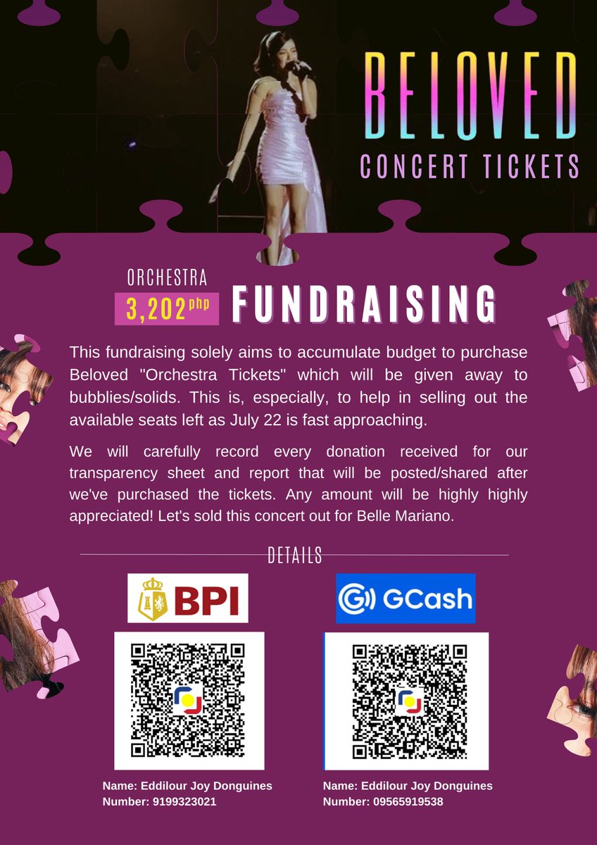 📢 BELOVED FUNDRAISING

Even the littlest of amounts can contribute so much, to achieve our goal 💜 Help us reduce those remaining orchestra seats, little by little.

Will regularly post ss of Gcash notifs from those who have already sent their donations.

#BelovedBelleConcert