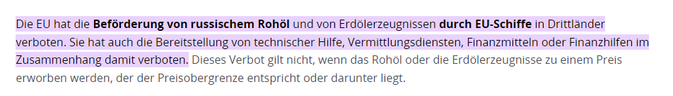 @Adrian11192493 'Schweizer Rohstoff-Unternehmen'??
Vitol ist Holländisch. Gunvor ist Zypriotisch.
Beides sind EU-Firmen.
Beide haben auch Niederlassungen in der Schweiz.
Der Handel ist nicht verboten gem. Sanktionen der EU / CH.
Hat also nichts mit Neutralität zu tun.
Sie quatschen.