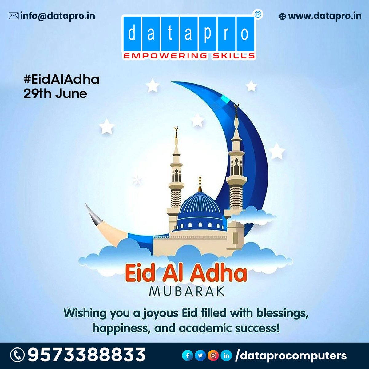 Datapro_online's tweet image. May the happiness of #Eid embrace you and your family. #dataprocomputers wishes everyone Eid-Al-Adha Mubarak 2023!
Contact: 9573388833
Website: datapro.in
  #machinelearningcourse #datascience #datasciencetraining
#Quiz #quizzes #QuizTime #ITQuiz
 #programming