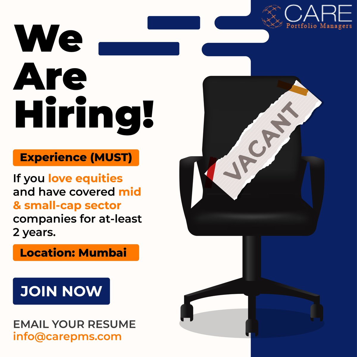carepms's tweet photo. Unlock your potential at CarePMS!
We're hiring passionate equity analysts with 2+ years of mid & small-cap sector experience.
Join our dynamic team in Mumbai and elevate your career!
Apply now: info@carepms.com
#CarePMSHiring #EquityAnalyst #MidSmallCap #InvestmentCareers https://t.co/ncCKfc0Mlf
