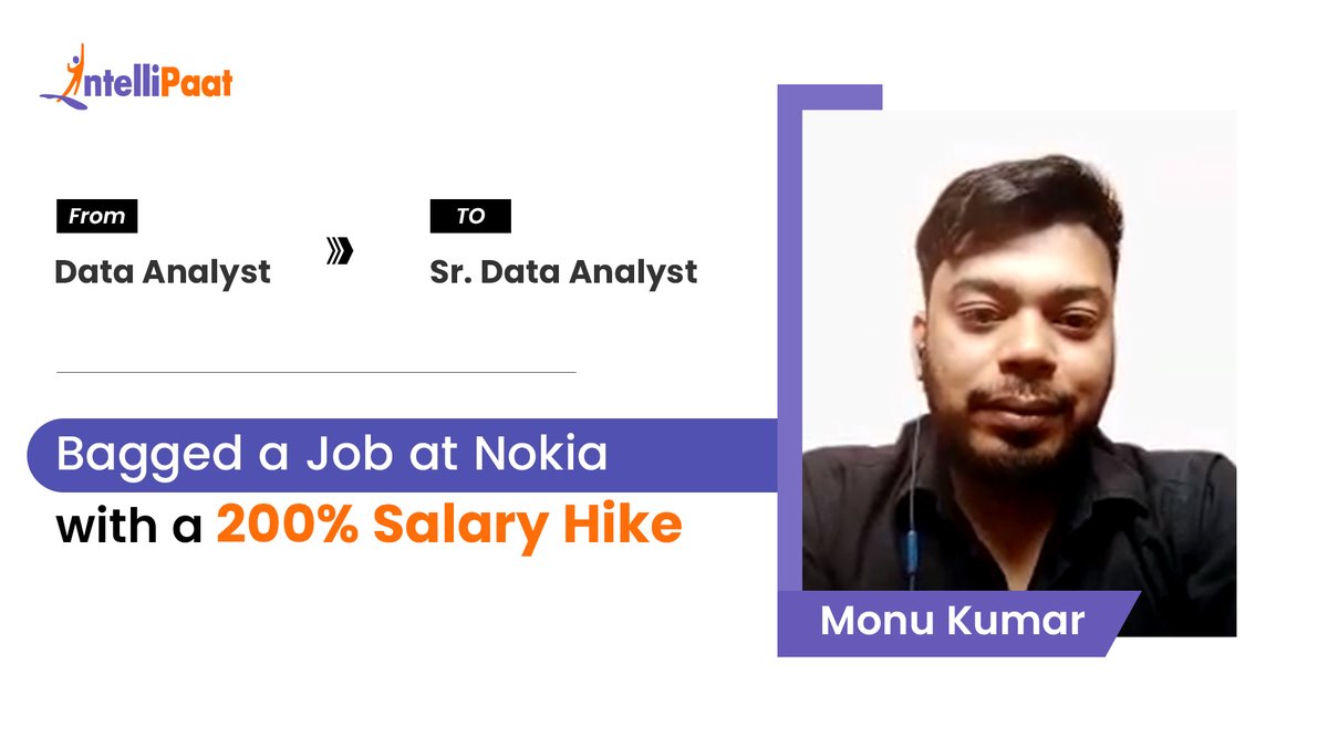 Congratulations Monu Kumar for securing a Data Analyst Job with a 200% of salary hike. He got a switch from a Data Analyst @LTIMindtreeOFCL to a Sr. Data Analyst @nokia just after completing Intellipaat's Data Science Program. We wish Mr. Kumar a plethora of success and a great…