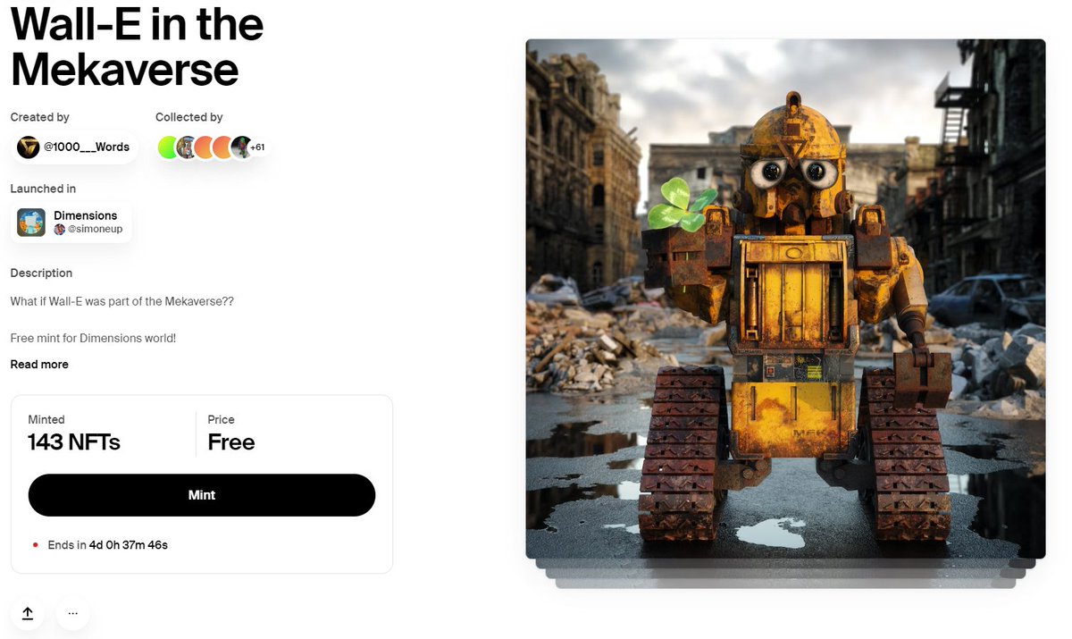 Hey fam!! 

🔥🔥 143 Mints on my free edition in 3 day!! 🔥🔥

This is so crazy!! Can we get to 200?? 

Big thaks to all of you who grabbed one!!

The cost in gas is arround 3$! 

#2 in trending edition mints!! 

foundation.app/collection/eth…