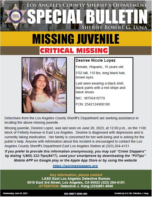 LASDHQ's tweet photo. #LASD is Asking for the Public's Help Locating Critical Missing Juvenile, Desiree Nicole Lopez, #EastLosAngeles

https://t.co/8HKSvmgvqf https://t.co/aksUXNojqU