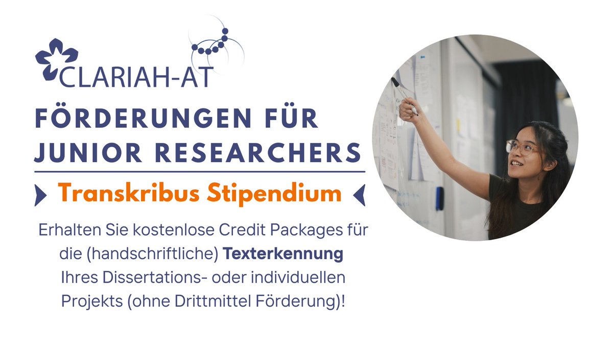 AtClariah's tweet image. Arbeiten Sie mit/an #textrecognition? Bewerben Sie sich für ein @Transkribus Stipendium &amp;amp; erhalten Sie kostenlose #Transkribus Credit Packages für die (handschriftliche) Texterkennung ihres Forschungsmaterials!
Alle Infos:
👉 clariah.at/de/forderungen…