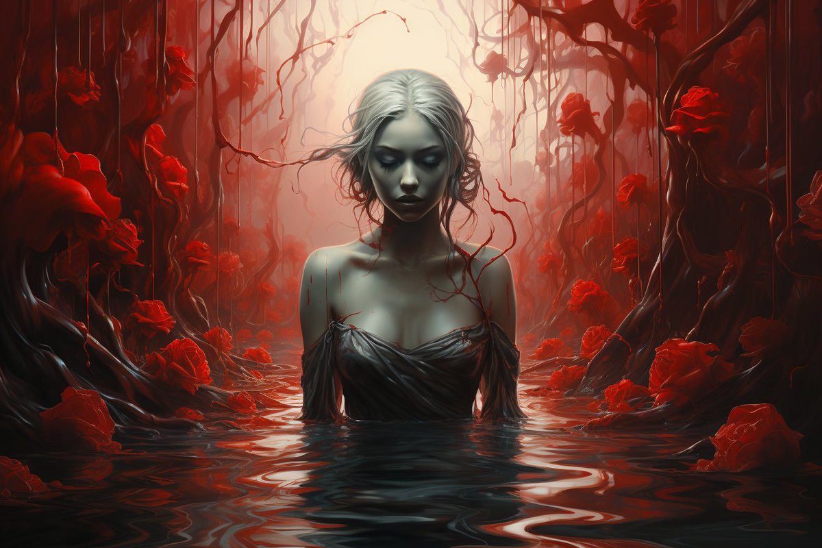 In the red, red water.

#AIart #AIArtwork #aiartist #midjourney #fantasyart #synthography
