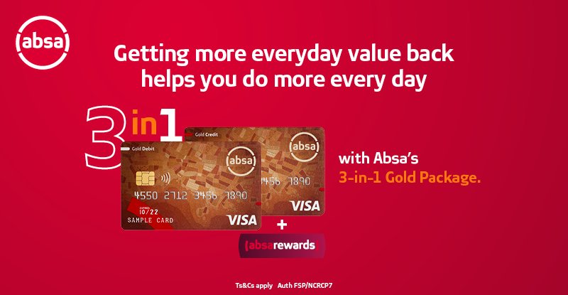 Good things come in threes with Absa’s 3-in-1 Gold Package. Want to win up to R15 000 today? Look out for the Absa post on <a href="/KFMza/">kfmza</a>, share and like the post and answer the easy question. Ts&amp;Cs apply.