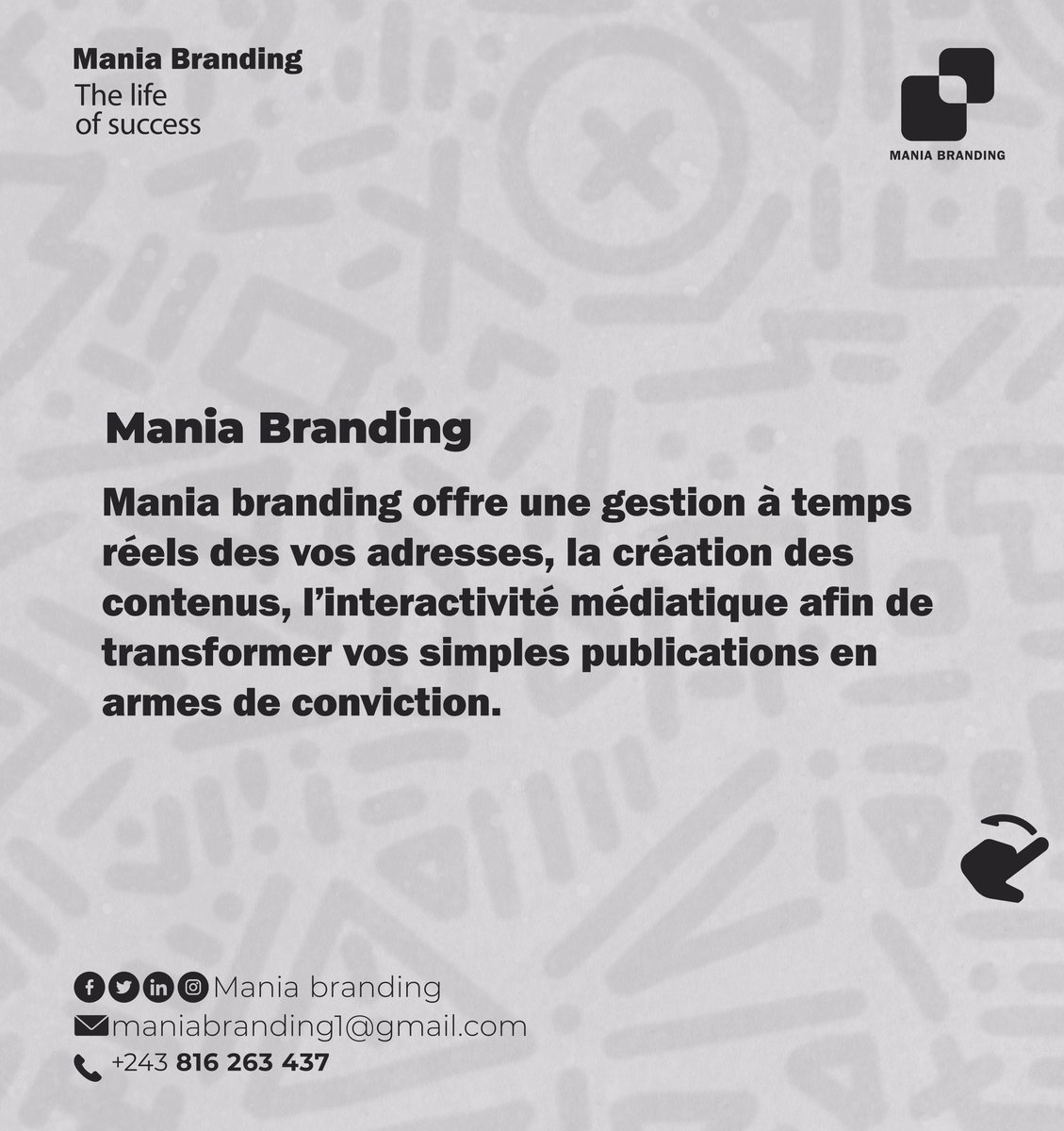 Marketing Électoral Quid ?
•
•
•
•
Contactez-nous⬇️ 

☎️ +243 816 263 437
📨 maniabranding1@gmail.com

#MarketingDigital #Election2023 #communication #maniabranding