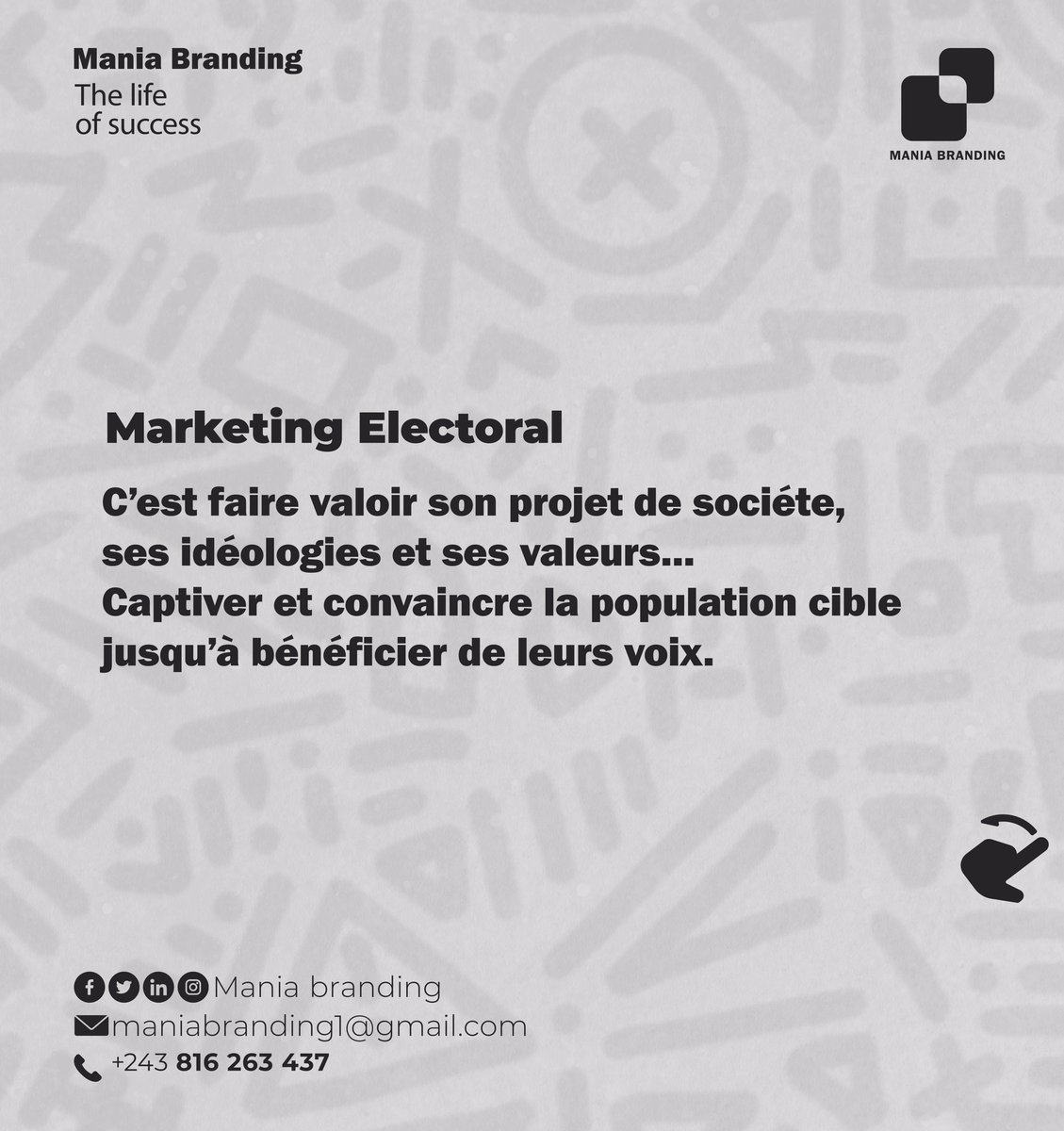 ManiaDigitalrdc's tweet photo. Marketing Électoral Quid ?
•
•
•
•
Contactez-nous⬇️ 

☎️ +243 816 263 437
📨 maniabranding1@gmail.com

#MarketingDigital #Election2023 #communication #maniabranding https://t.co/wufHCGgdfa