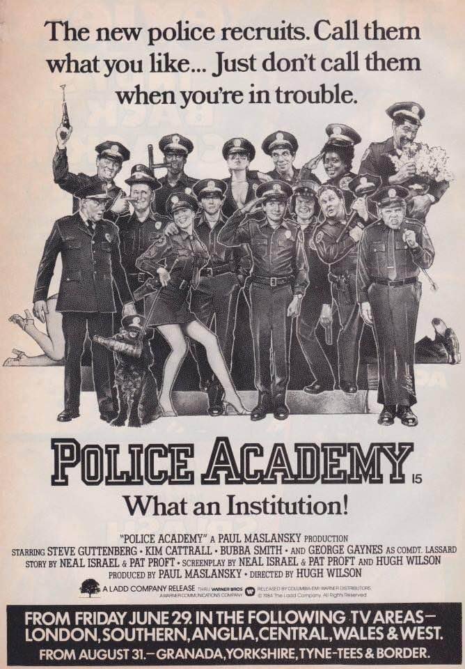 Thirty-nine years ago today, Police Academy opened in UK cinemas... #PoliceAcademy #film #films #1980s #comedy #comedyfilm #SteveGuttenberg #KimCattrall #HughWilson #BubbaSmith #GeorgeGaynes #PaulMaslansky