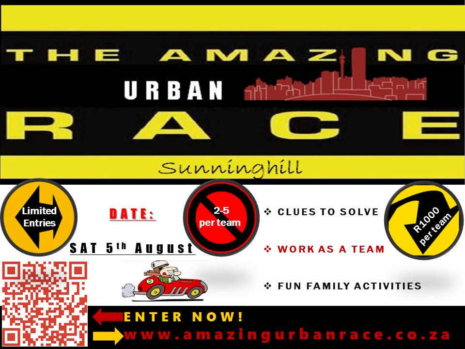 Check your oil & that your tekkies are pumped, fuel in the tank & team is assembled, as it's time to race! The Amazing Urban Race Sunninghill- 5th August 2023. Click on the link below for more info & get your team registered ASAP as bookings are limited amazingurbanrace.co.za