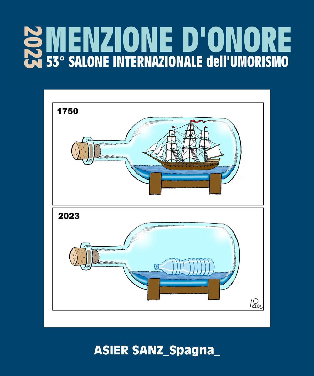 asiersanznieto's tweet photo. Buenas noticias desde Italia. Me han galardonado con la Mención de Honor en el 53° Salone Internazionale dell’Umorismo Bordighera cuyo tema era el mar. En el concurso han participado  400 artistas de 61 países con 800 cartoons. Grazie milleeeeee!!!! #mar #Bordighera #umorismo https://t.co/q0Ce91LvbC