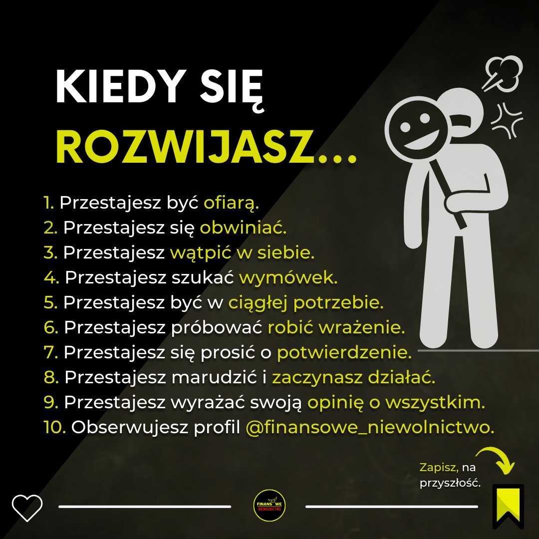 f_niewolnictwo's tweet image. Gdy zaczynasz się rozwijać, niektóre rzeczy muszą odejść, aby zrobić miejsce dla nowych. @finansowe_niewolnictwo jest miejscem, które pomaga Ci zrozumieć, które.

Obserwuj, razem z(a)robimy więcej. 💸

#przedsiębiorczość #przedsiębiorca #firma
#rozwojosobisty #finanse #nauka