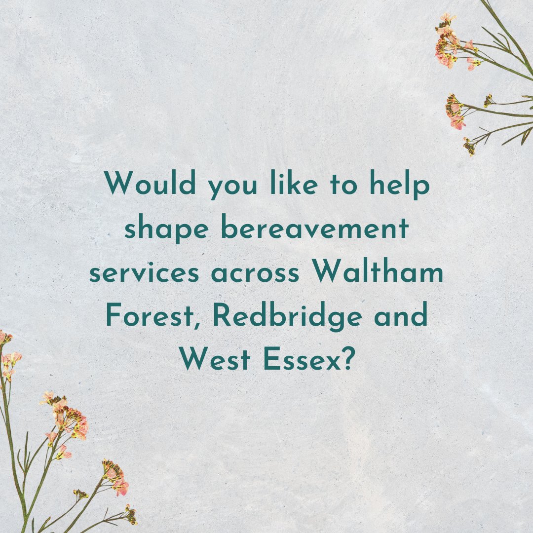 You can help shape local bereavement services across #WalthamForest #Redbridge &amp; #WestEssex but taking part in this confidential survey coordinated by the NHS: surveymonkey.co.uk/r/7Z75MDS 
#grief #bereavement #griefsupport #bereavementsupport #nhs