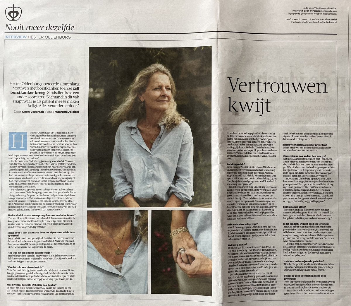 “Het is echt zonde om heel voorzichtig te leven, daar is het bestaan veel te mooi voor!!!!”
#volkskrant #nooitmeerdezelfde