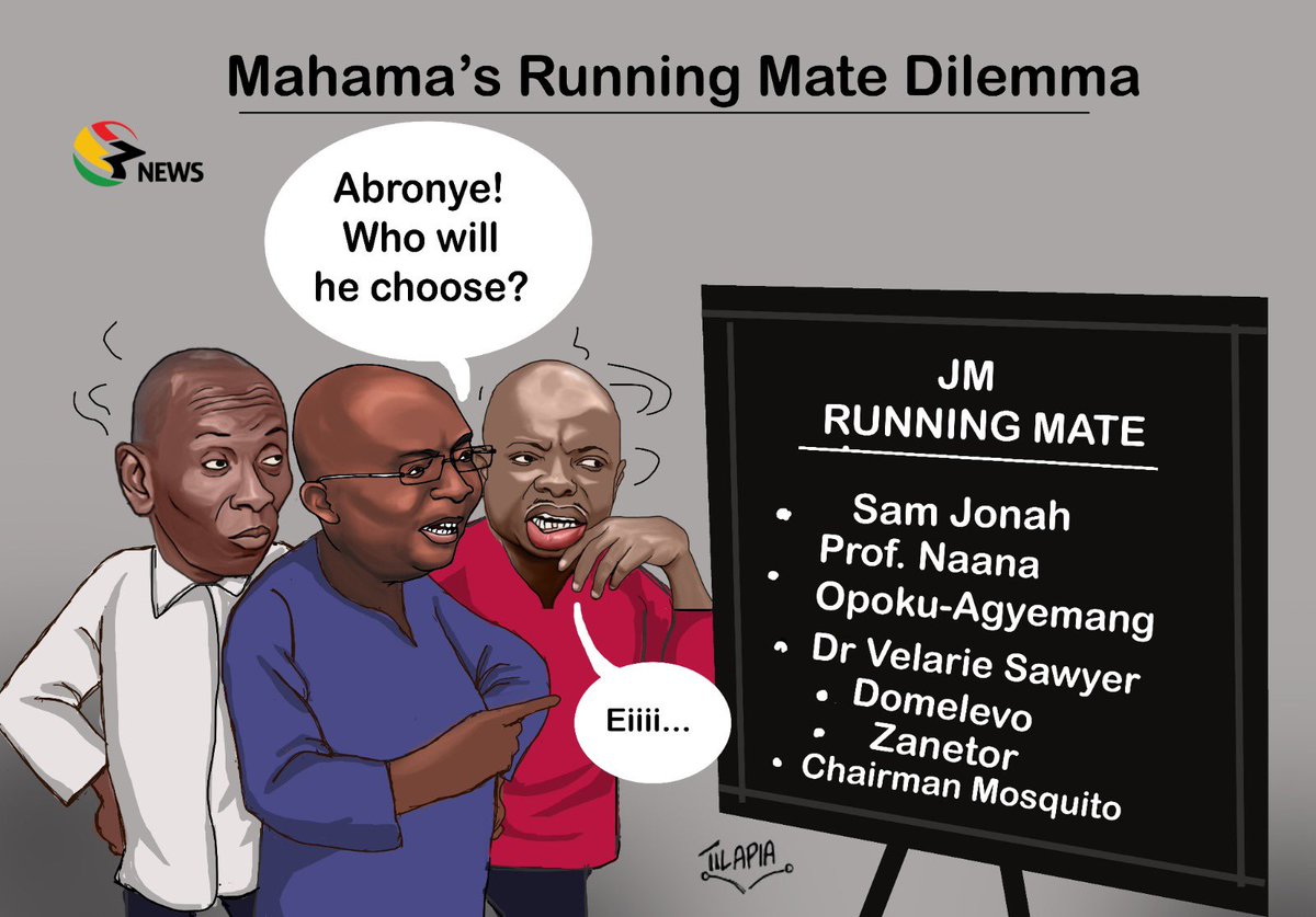 [Cartoon by @Tilapia_gh] JM's running mate dilemma: Confusion aye basaa!

#TV3NewDay