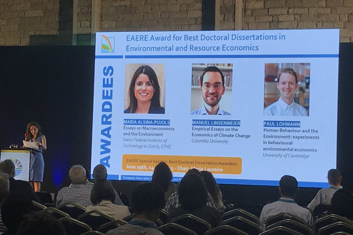 #EAERE Award for Best Doctoral Dissertations in Environmental and Resource Economics: this year we have 3 winners! 🏆Maria Alsina Pujols <a href="/ETH_en/">ETH Zurich</a>, Manuel Linsenmeier <a href="/LSEnews/">LSE</a> and Paul Lohmann <a href="/Cambridge_Uni/">Cambridge University</a>. Warm congrats to all!
#EAERE2023 #AEAREAwards
<a href="/CyUniTech/">Cyprus University of Technology</a> <a href="/CyprusInstitute/">The Cyprus Institute</a>