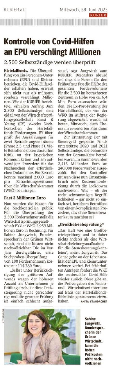 Die @WKOe hat zur Überprüfung von 2500 Unternehmen, die den Härtefallfonds bezogen haben, einen Auftrag über € 3 Mio. vergeben. Die zu erwartenden Rückflüsse liegen bei etwa € 1,5 Mio… 🤷‍♂️🤔