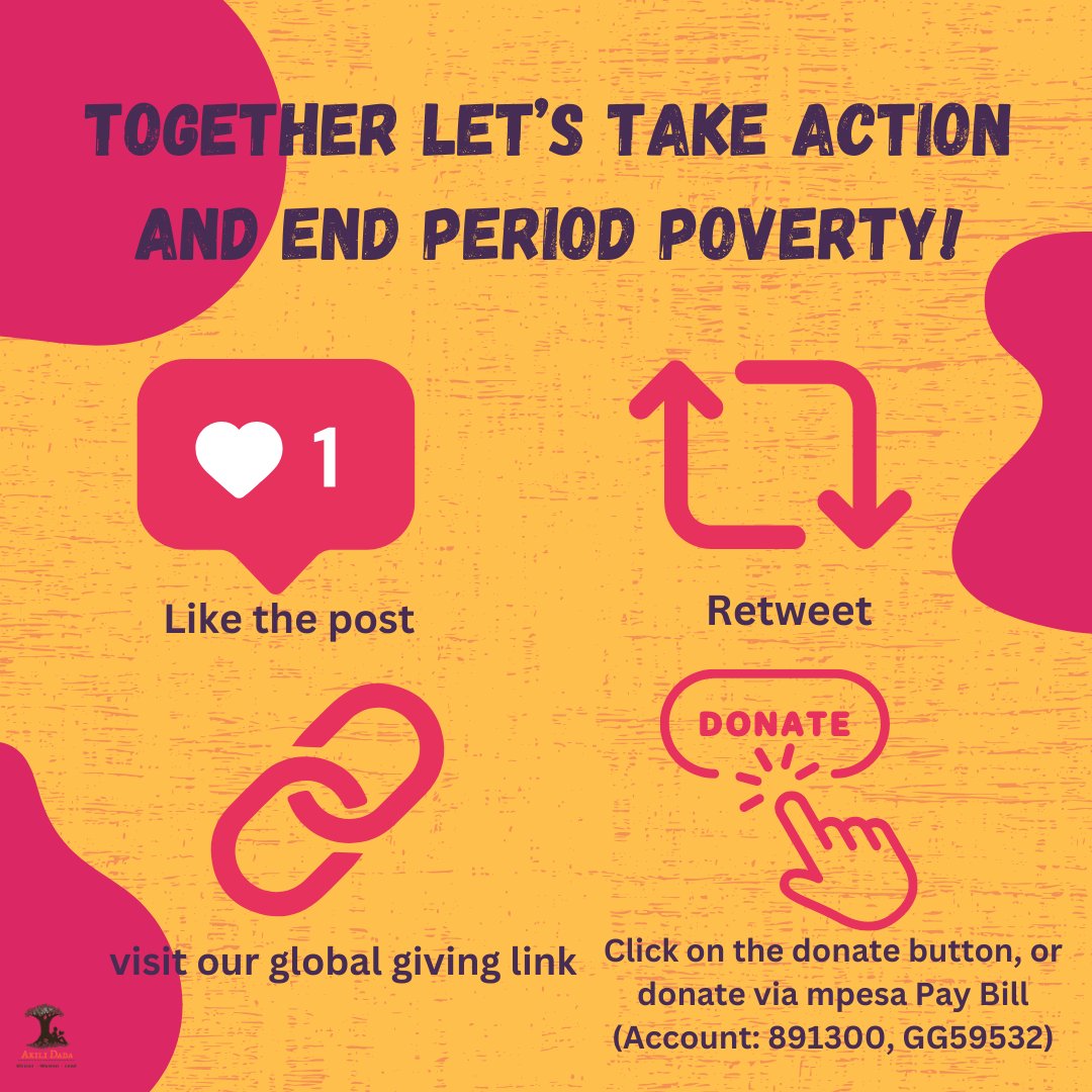 AkiliDada's tweet photo. We are on a mission to ensure 850 girls from underserved backgrounds don't miss out on school due to period poverty. 
Here is how you can join us
➡️Donate, visit https://t.co/IuSo4gxNUm
➡️Share this post across your networks
➡️Learn more about #periodshame

Tag along &amp; join us! https://t.co/bukEoUuidH