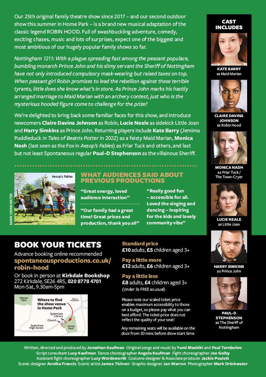 Spontaneous Productions Theatre Company (@sponprodstc) on Twitter photo Now booking! Our next #outdoortheatre show is a highly original, swashbuckling version of #ROBINHOOD! โ๏ธ๐ณStaged in #HomePark behind #SydenhamLibrary expect romance, thrills, comedy, and lots of surprises! Runs 2pm every day* from 22-30 July (*not 26 July) spontaneousproductions.co.uk/events/robin-hโฆ Now booking! Our next #outdoortheatre show is a highly original, swashbuckling version of #ROBINHOOD! โ๏ธ๐ณStaged in #HomePark behind #SydenhamLibrary expect romance, thrills, comedy, and lots of surprises! Runs 2pm every day* from 22-30 July (*not 26 July) spontaneousproductions.co.uk/events/robin-hโฆ