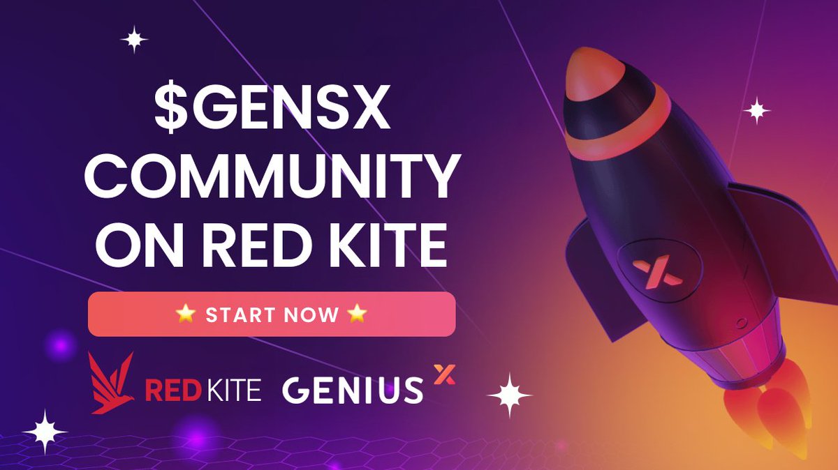 📣 $GENSX Community pool STARTS now ‼️ ⏰ Buying time: 10:30 AM UTC - 11:00 AM UTC 👉 Purchase at redkitepad.com/#/buy-token/216 $PKF #RedKite $GENSX