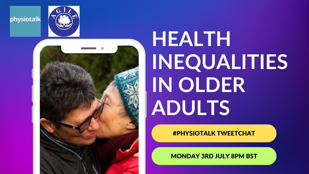AGILECSP's tweet photo. 💬 We’re hosting the next @physiotalk tweet chat on the 3rd of July at 8pm! 💬

🗣️ We’ll be chatting about health inequalities in older adults and would LOVE if you could join us! 🧓🏼

#OlderPeople #PhysioTalk #TweetChat https://t.co/4oEN88RTVq