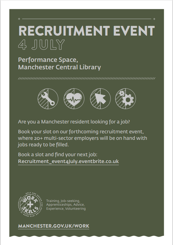 MCCWorkSkills's tweet photo. ‼️Book your slot on the recruitment event on 4 July, 10am to 1pm where employers will be on hand with jobs ready to be filled.
⭐️Employers include Royal Air Force, ISG, HM Courts and Tribunal, University of Manchester and many others!
Book now 👇 https://t.co/piovZH1zc5 https://t.co/Hd2ACkXBo5