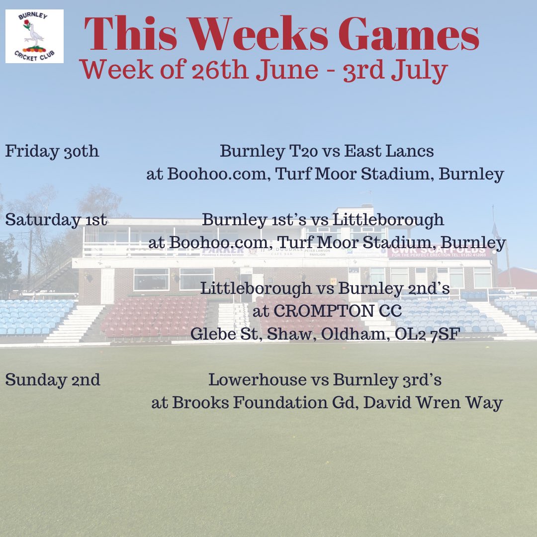Burnley Cricket Club on Twitter "This weekends games are here T20