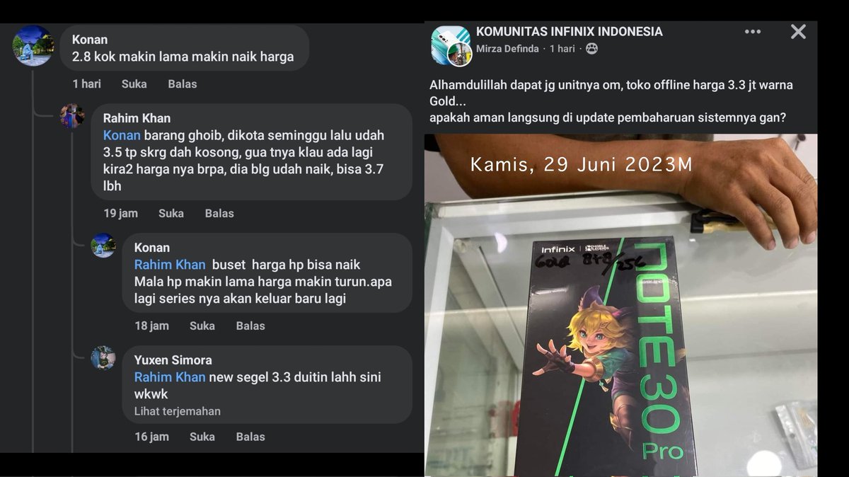 arifluqman1927's tweet image. facebook.com/groups/4011057…

Harga #infinix #infinixNOTE30pro bisa naek 3,7 jeti padahal dijual 3 jeti 🗿 sangat realistis