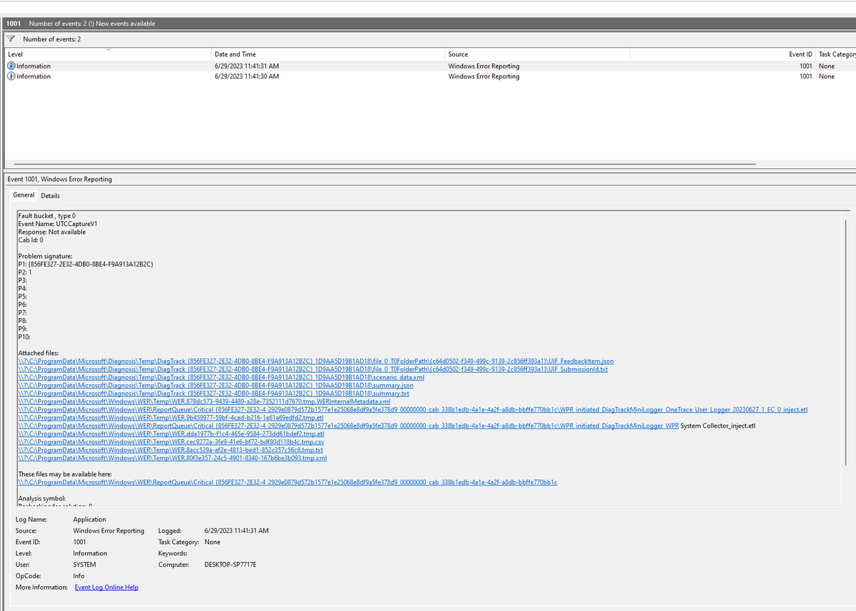 AMD_RDNA3's tweet photo. @windowsinsider is that OK that I get those event errors while sending  a ne hub report to MS? https://t.co/gD4JvZ8afW