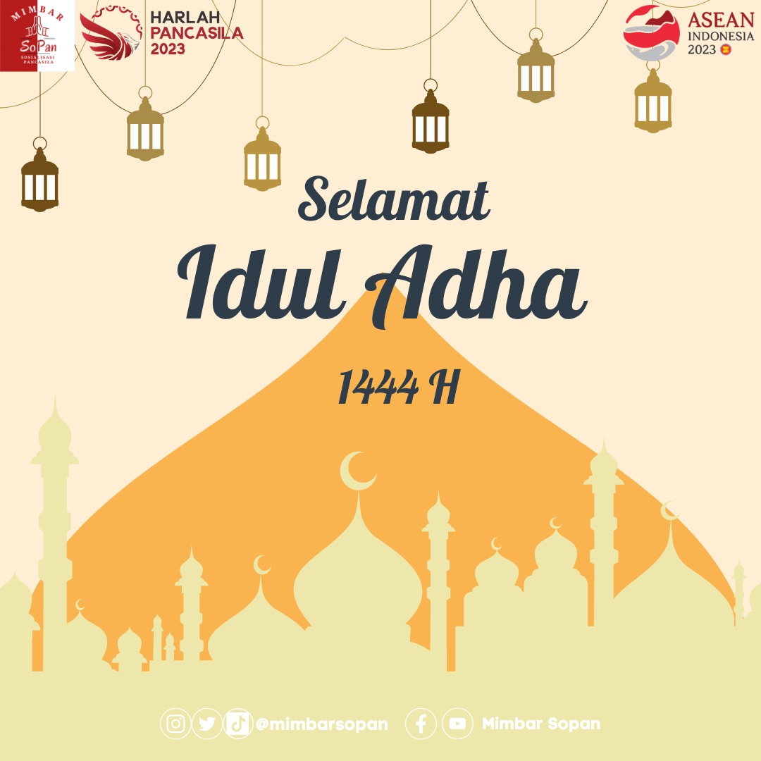 Selamat Hari Raya Idul Adha 1444H..
Mohon maaf lahir dan batin🙏
Semoga kita semua dapat memetik teladan kesabaran, keikhlasan dan ketaqwaan Nabi Ibrahim AS dan Nabi Ismail dalam kehidupan kita selama di dunia..✨️✨️
#BPIPRI