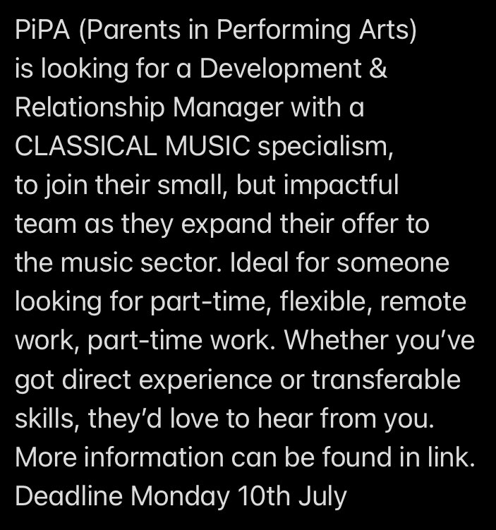 JOB OPPORTUNITY : join the fantastic @PiPACampaign , making a huge difference to parents and carers in the opera sector Apply here : ow.ly/jEbn50OM5JS